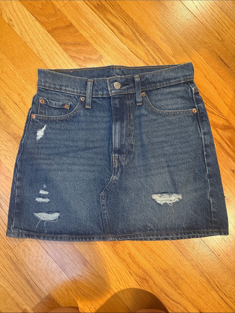 Levi's Dark Blue Distressed Denim Mini Skirt